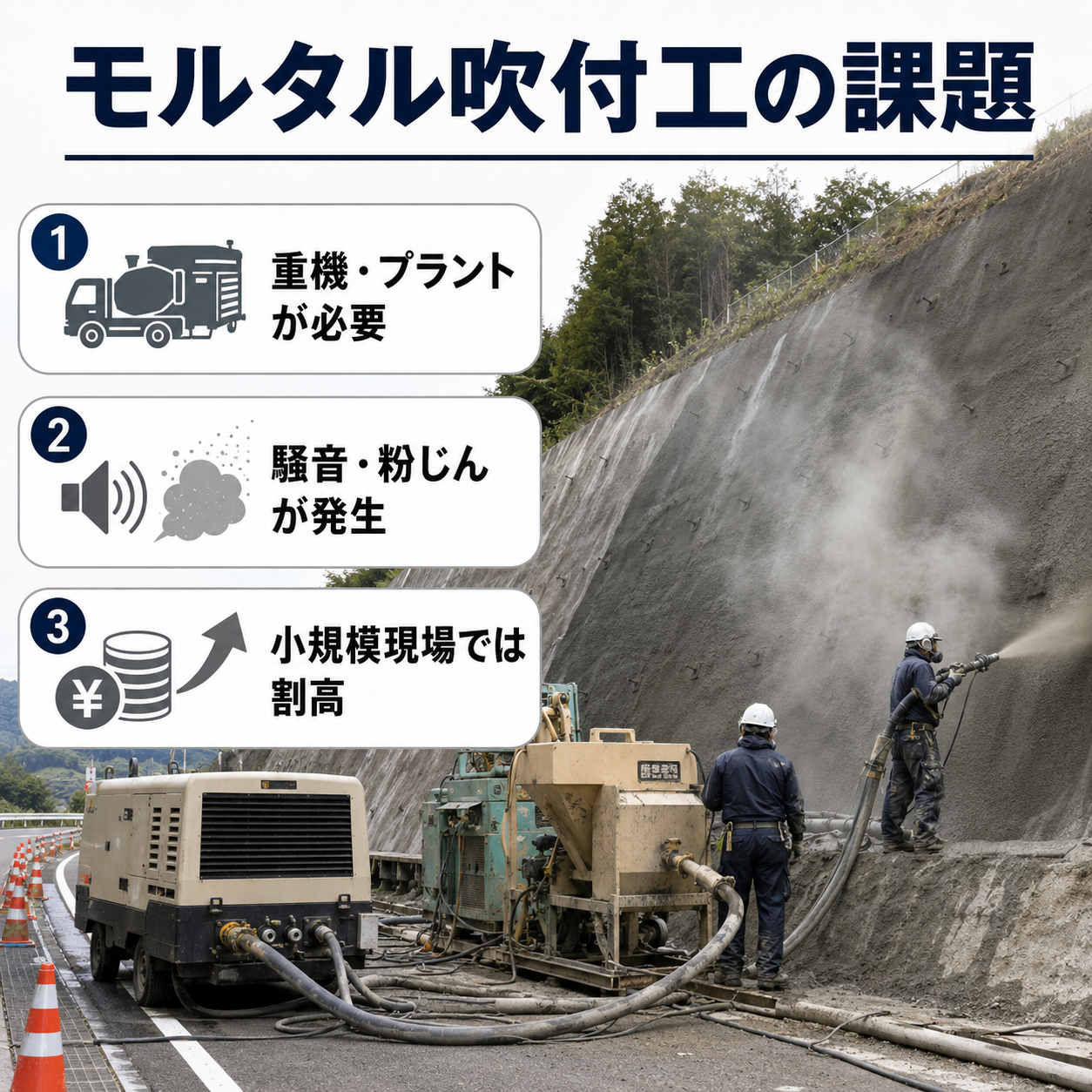 モルタル吹付工の課題