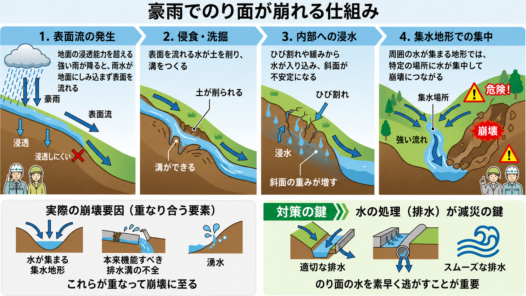 豪雨で法面が崩れる仕組み