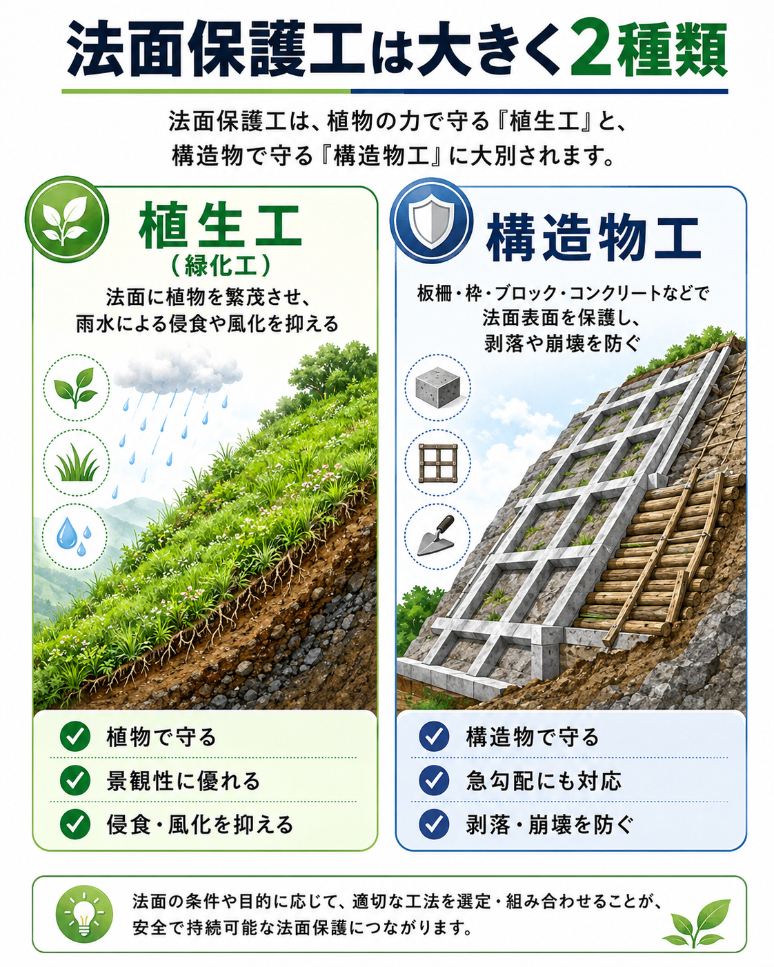植生工と構造物工