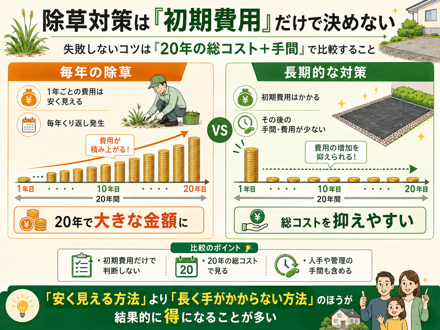 除草対策は初期費用だけで決めない