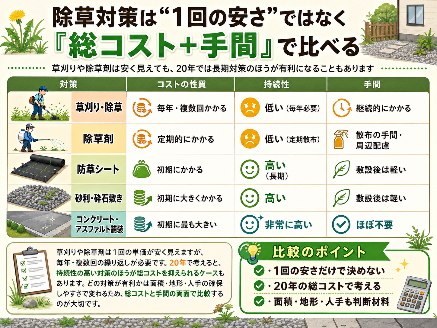 総コスト＋手間で比べる