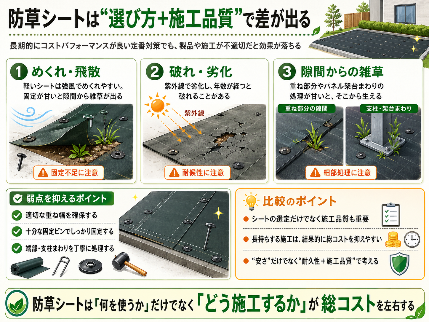 防草シートは選び方＋施工品質で差が出る