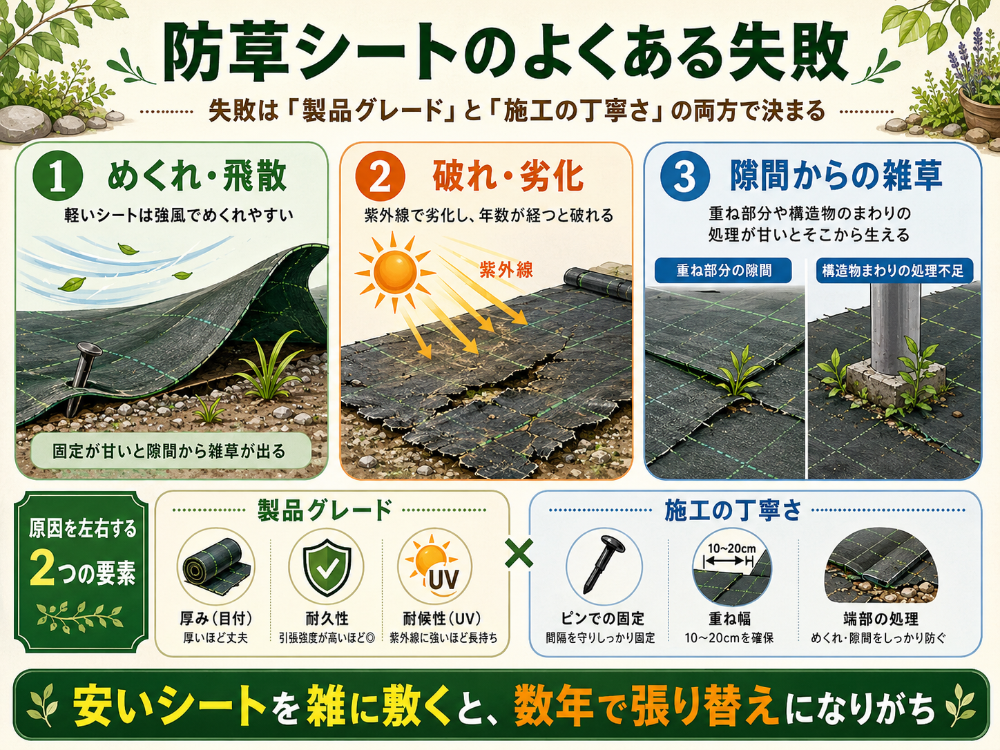 防草シートのよくある失敗